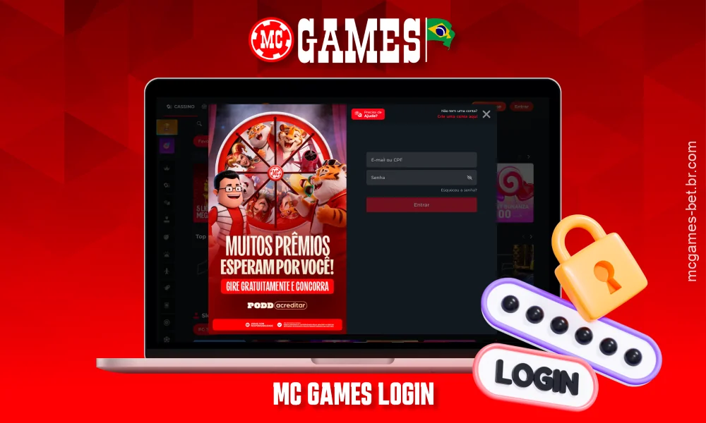 Para entrar no MC Games, clique em “Entrar”, insira seu e-mail ou CPF e senha