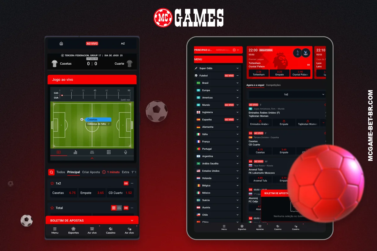 O aplicativo móvel MC Games permite que usuários do Brasil façam apostas em futebol em qualquer lugar
