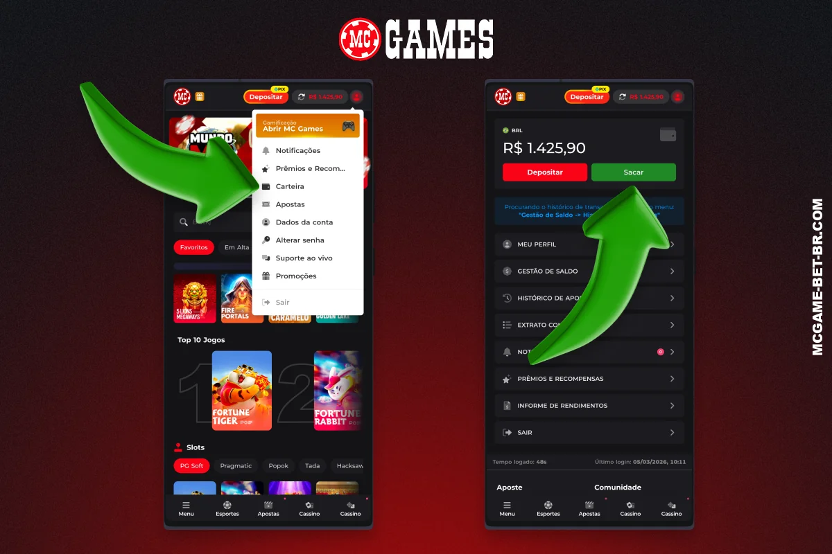 Para sacar dinheiro do cassino MC Games, os usuários do Brasil precisam seguir algumas etapas obrigatórias