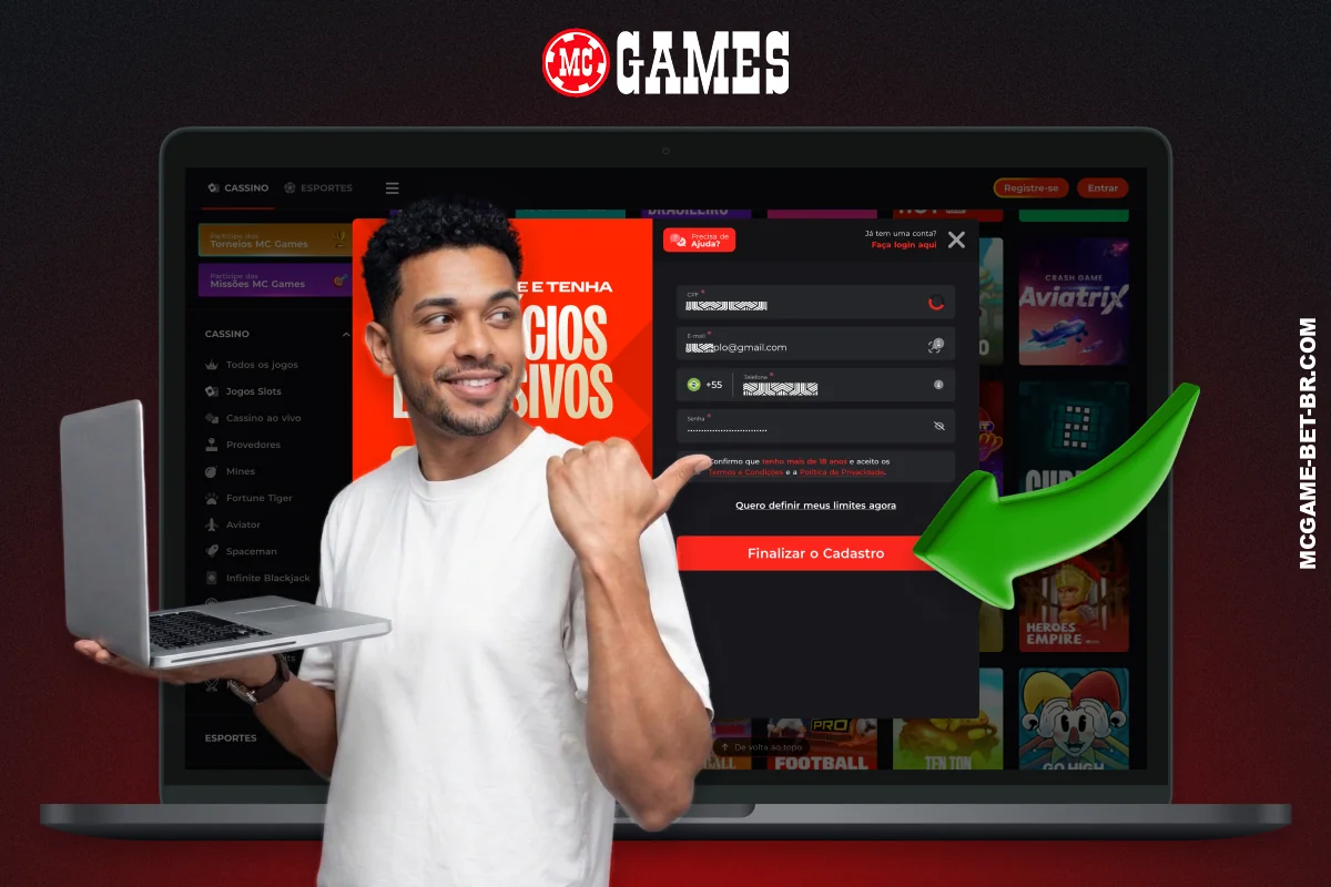 O processo de registro na MC Games é bastante simples e não leva muito tempo para usuários do Brasil
